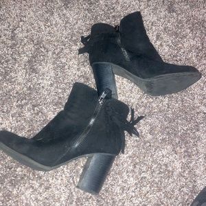 Black fringe booties